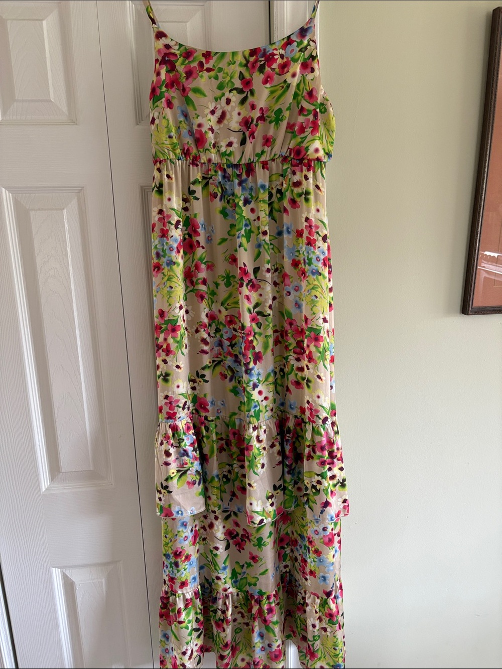 Old Navy Floral Cream Maxi Dress with Pink, Green and Blue Accents